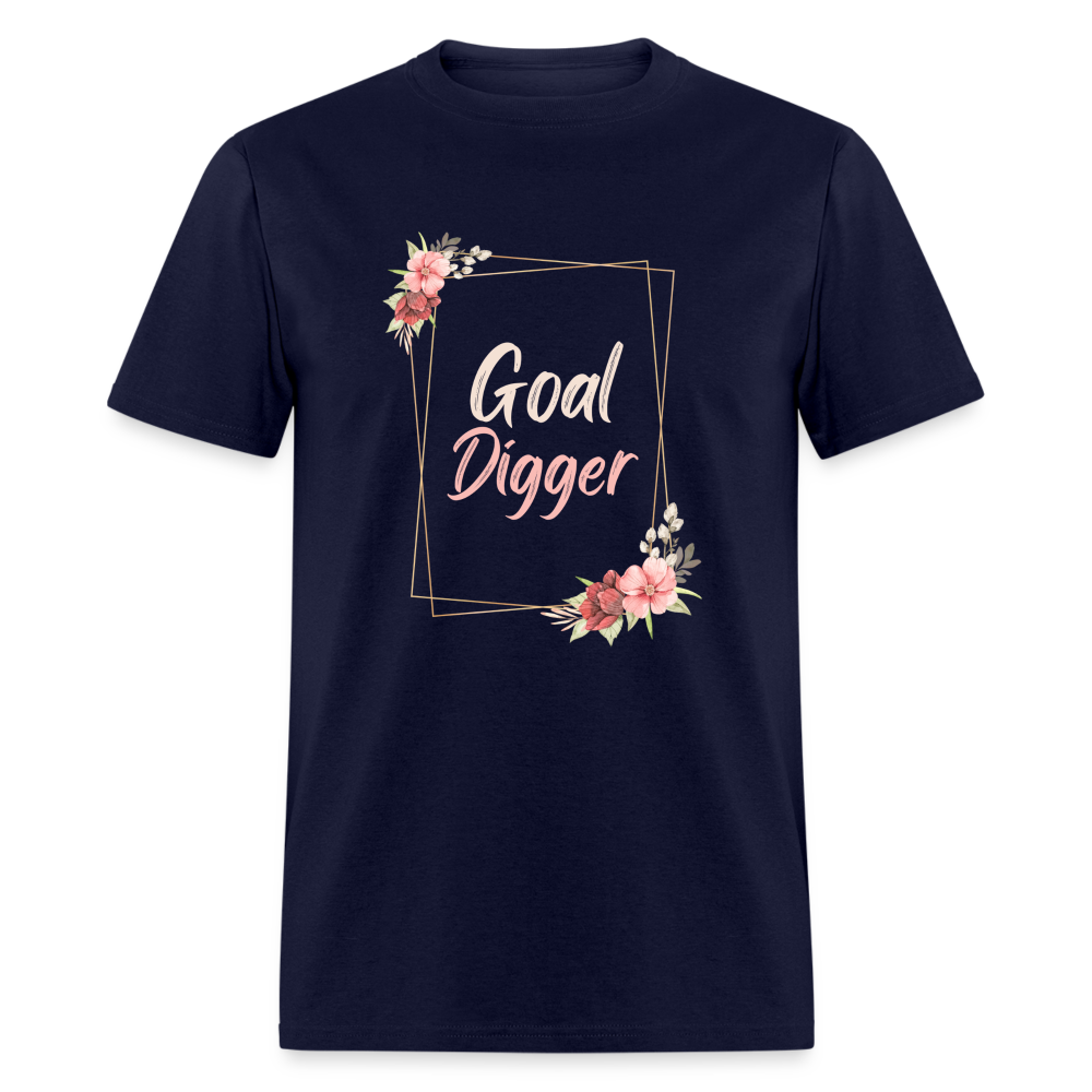 "Floral Frame Goal Digger" Unisex T-Shirt - navy