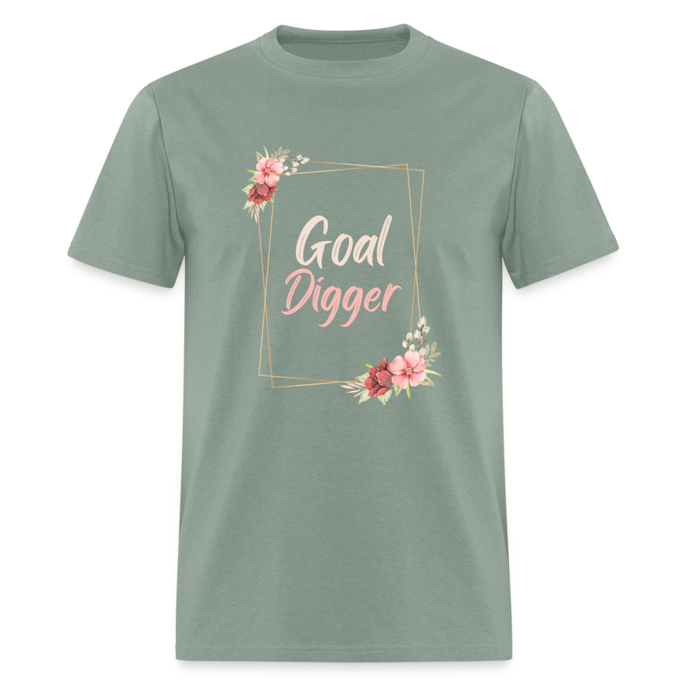 "Floral Frame Goal Digger" Unisex T-Shirt - sage